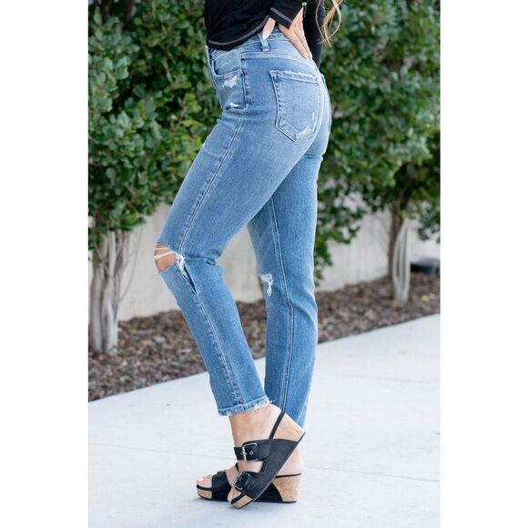 Flying Monkey Jeans High Rise Mom Jeans Distressed Ripped Stretch 90s Ankle 24 - Picture 2 of 16